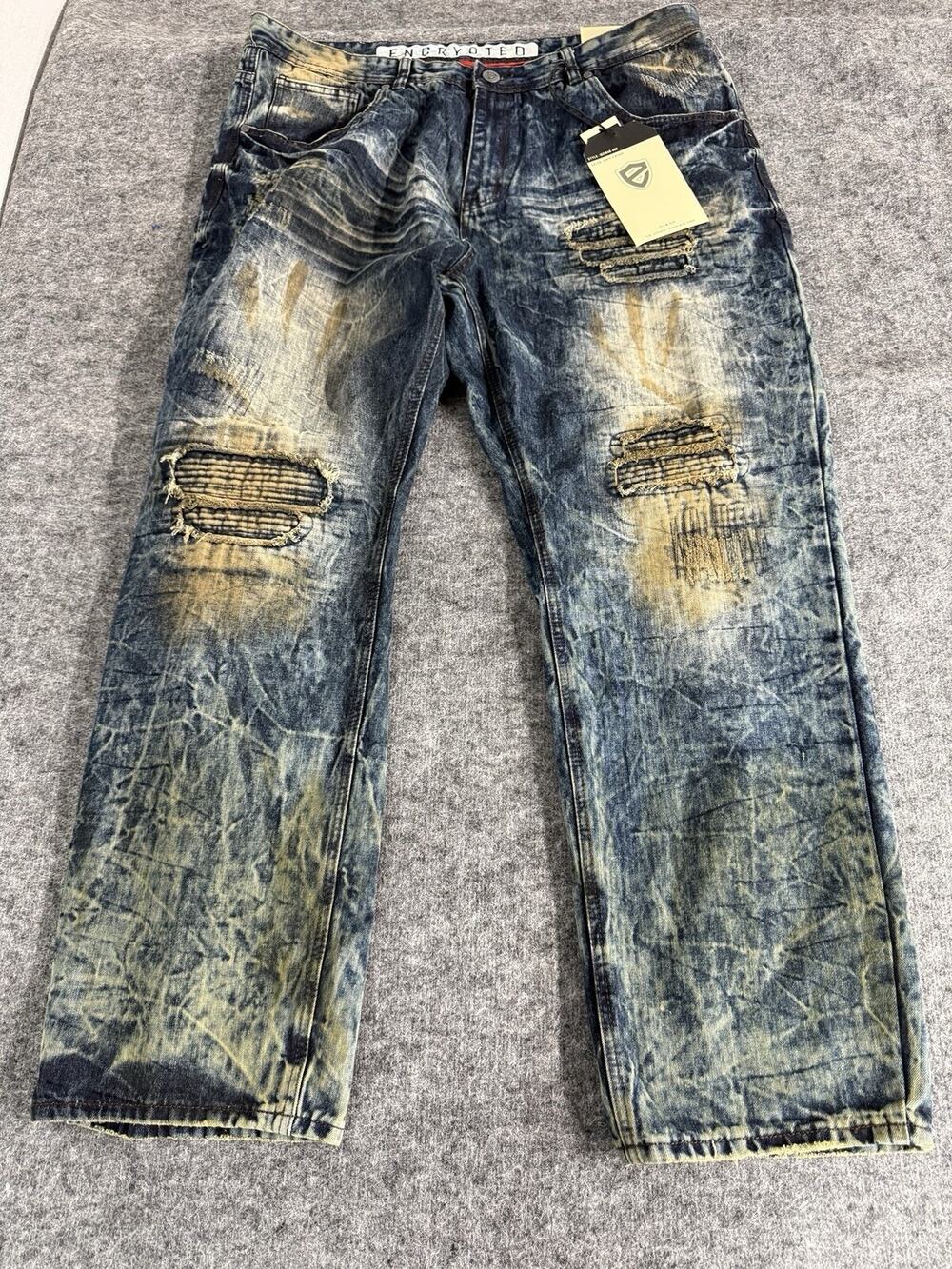 Encrypted Jeans Mens 44x31 Distressed Moto Pants Slim Fit Denim N2